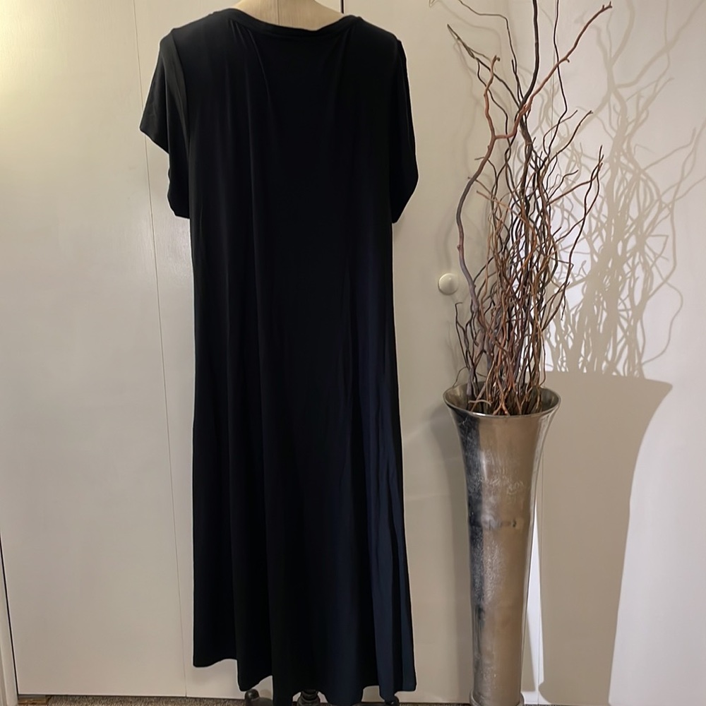 HALSTON Black cap sleeve scoop neck midi Dress - Picture 4 of 6